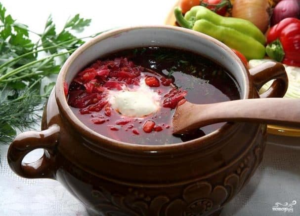 Боршч з грыбамі і фасоллю