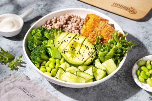 Bowl with green buckwheat