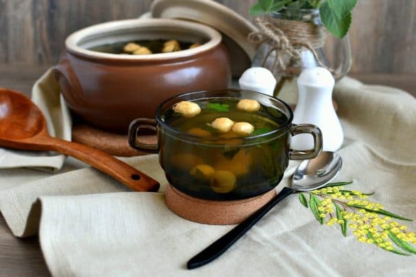 Broth with dumplings "Mimosa"