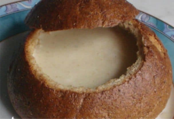 Garlic soup in bread