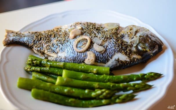 Sea bass in the oven wrapped in foil