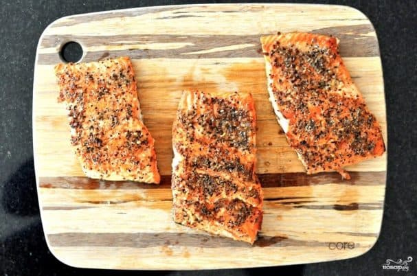 Salmon fillet in a pan