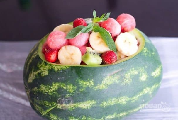 Fruit salad in a watermelon