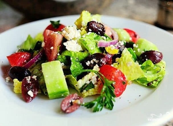 Greek salad with basil