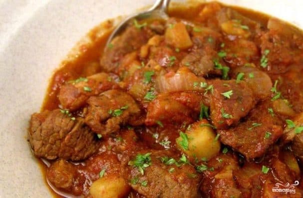 Pork goulash in a multicooker