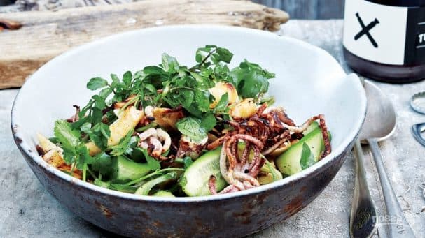 Squid salad with fresh cucumber