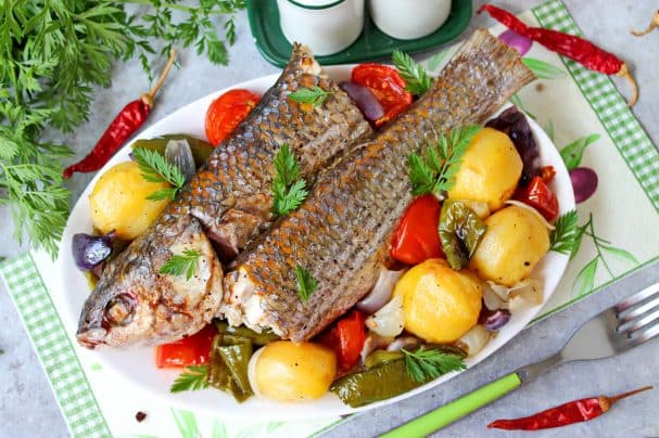 Sea bass baked in the oven