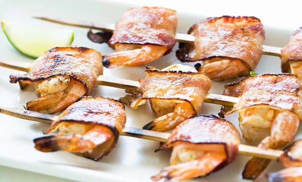 Grilled shrimp wrapped in bacon