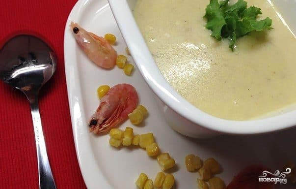 Крем-суп з кукурудзи з креветками