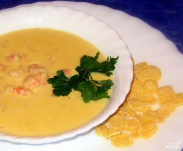 Corn soup with shrimp