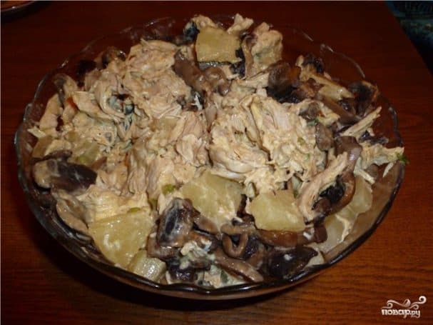 Курица с грибами и ананасами