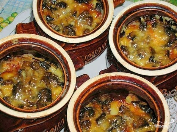 Курица с шампиньонами в горшочке