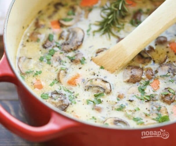 Chicken soup with mushrooms
