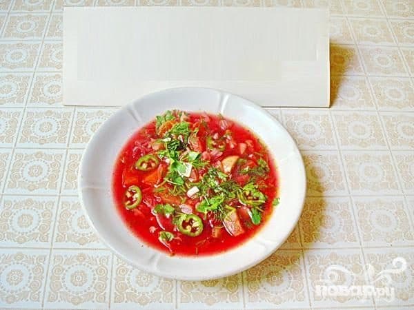 Summer borscht with zucchini
