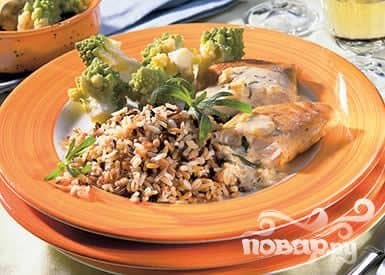Salmon with vegetables and rice