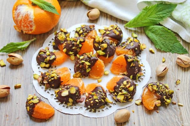Mandarin segments in chocolate