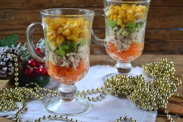 New Year's salad in glasses