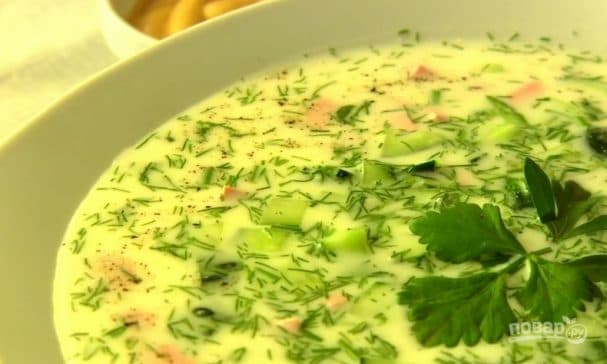 Окрошка на кефире с горчицей