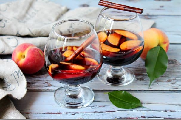 Peaches in red wine