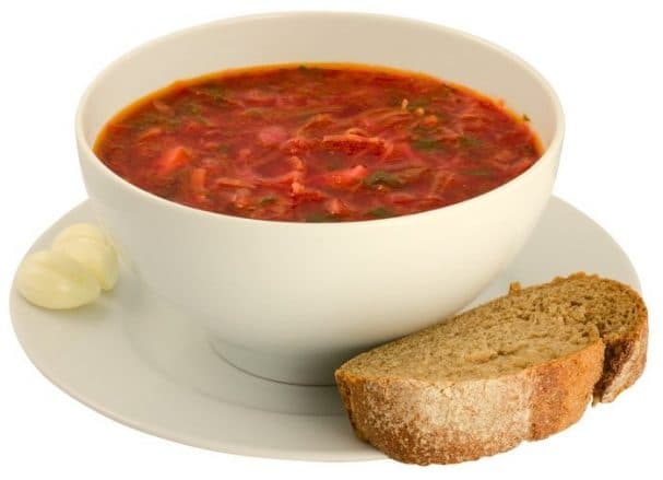 Vegetarian borscht with sprats