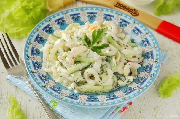 Healthy salad with squid