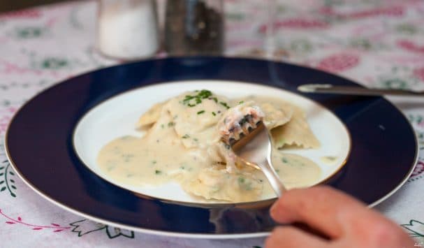 Salmon ravioli