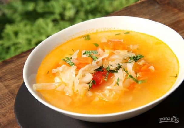Russian cabbage soup with fresh cabbage