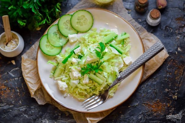 Salad with feta cheese and cabbage