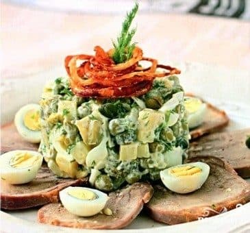Salad with boiled trout