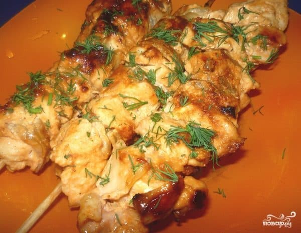 Chicken shashlik in a pan