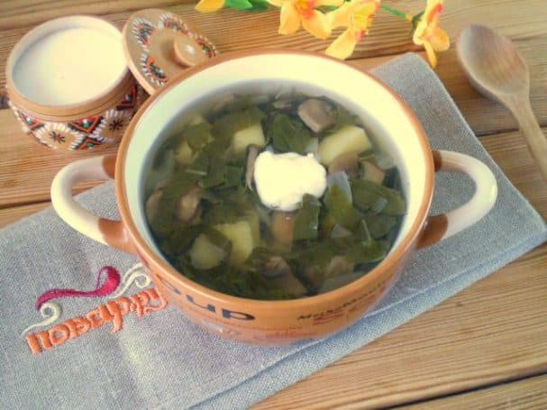 Sorrel soup with mushrooms