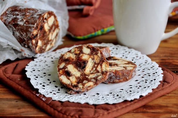 Chocolate sausage with condensed milk