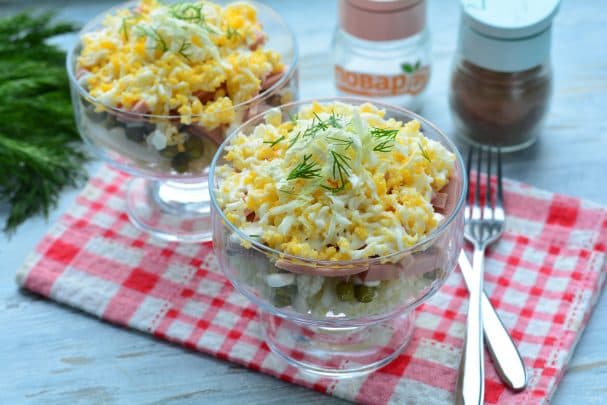 Layered salad with napa cabbage
