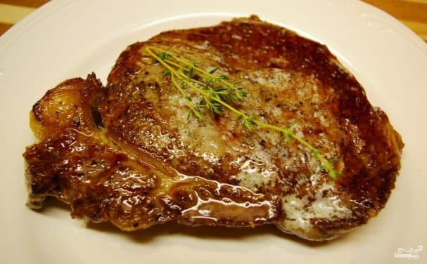 Pork steak in a pan