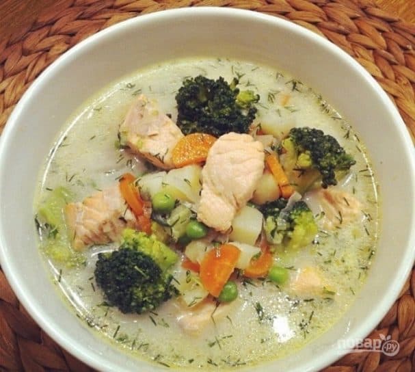 Salmon fillet soup