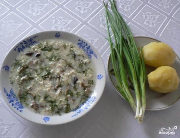 Soup from salted mushrooms