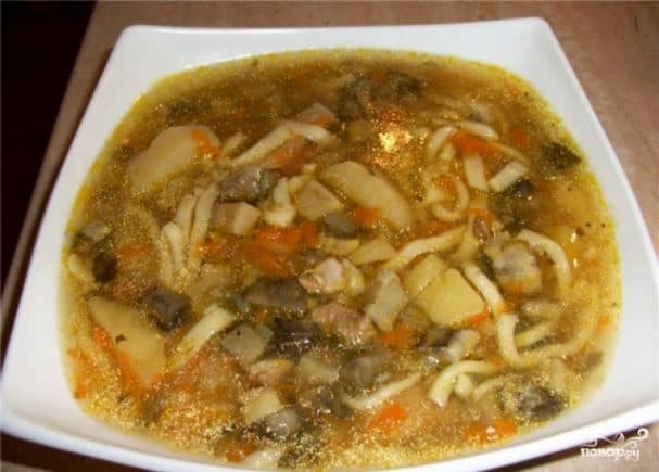 Pleurotus mushroom soup with noodles