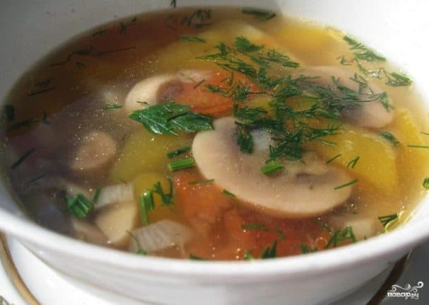 Суп с вешенками и шампиньонами