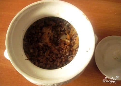 Pork with buckwheat in a pot