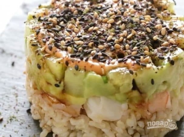 Shrimp and avocado cake