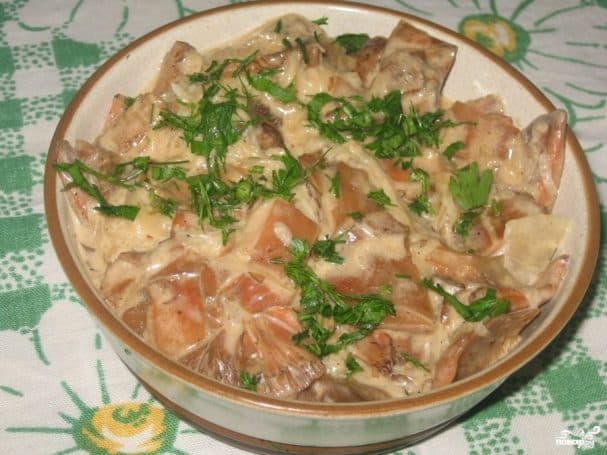 Braised boletus mushrooms