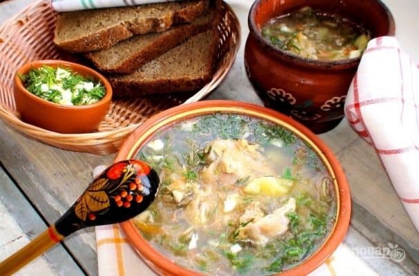 Delicious cabbage borscht from sauerkraut