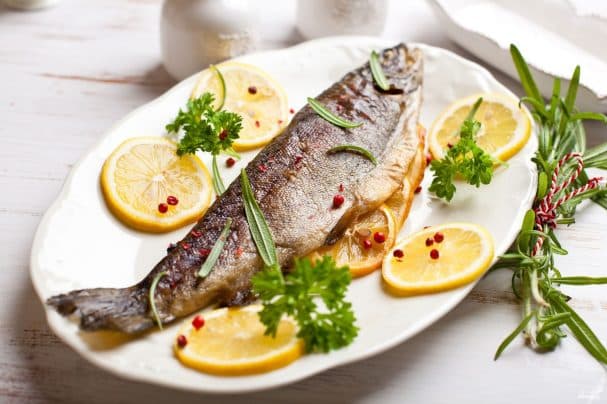 Whole baked trout