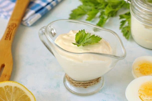 Homemade mayonnaise with boiled egg yolk