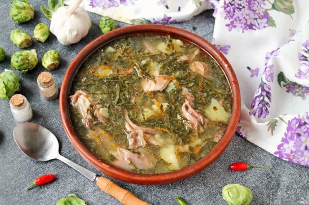 Cabbage soup with chicken and vegetables