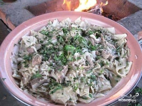 Beshbarmak in a cauldron