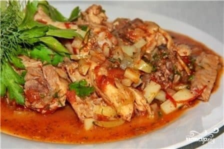 Chicken chakhokhbili with potatoes