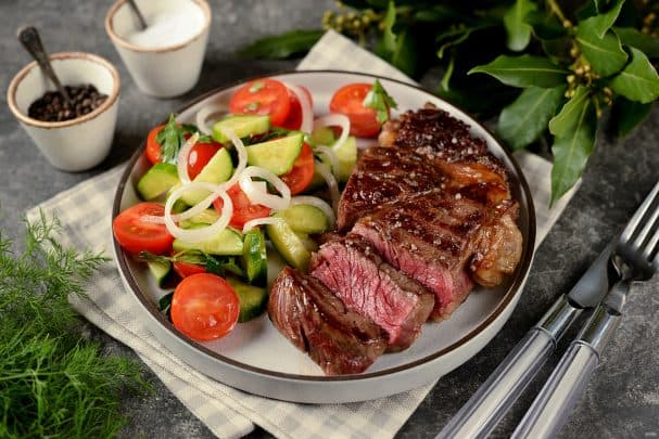 Chuck roll steak in a pan