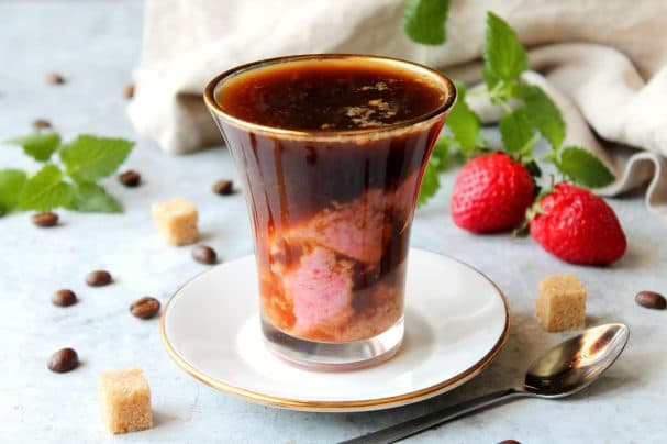 Coffee with strawberry sorbet