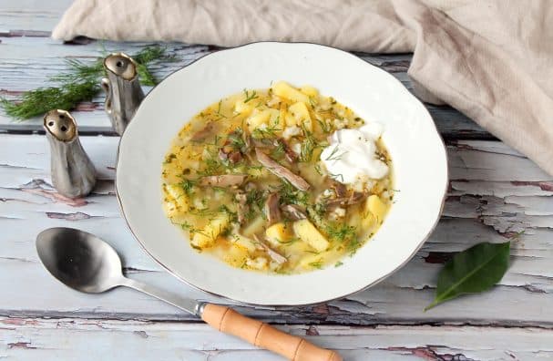 Рассольнік з ялавічымі пачкамі